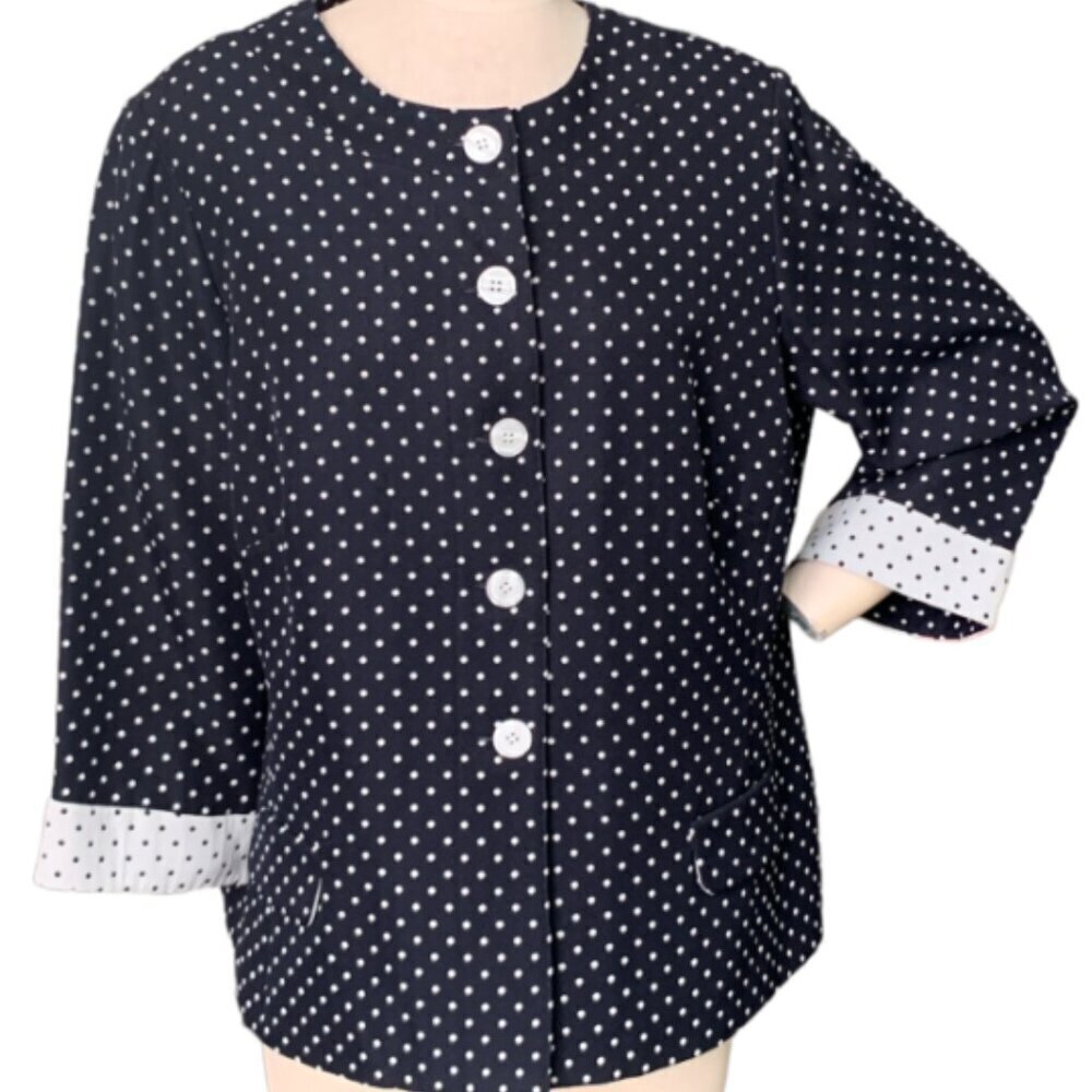 VTG Jessica Howard Woman Polka Dot Button Down Jacket Sz 18 Black & White #98B